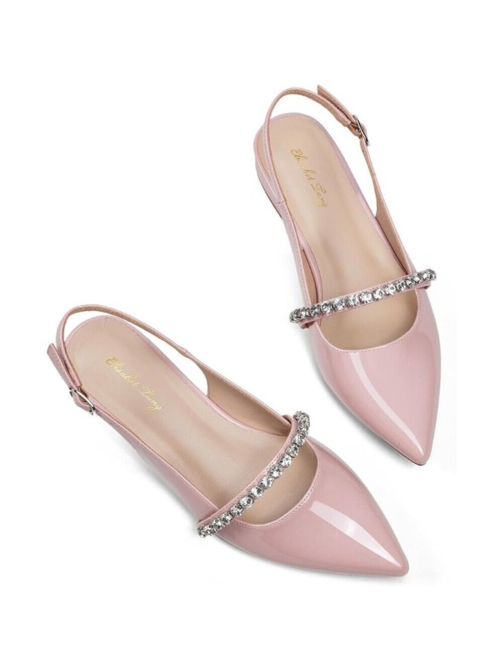 Women Pink Polyurethane (PU) Rhinestone Pointed Toe Slingback Flats Shoes
